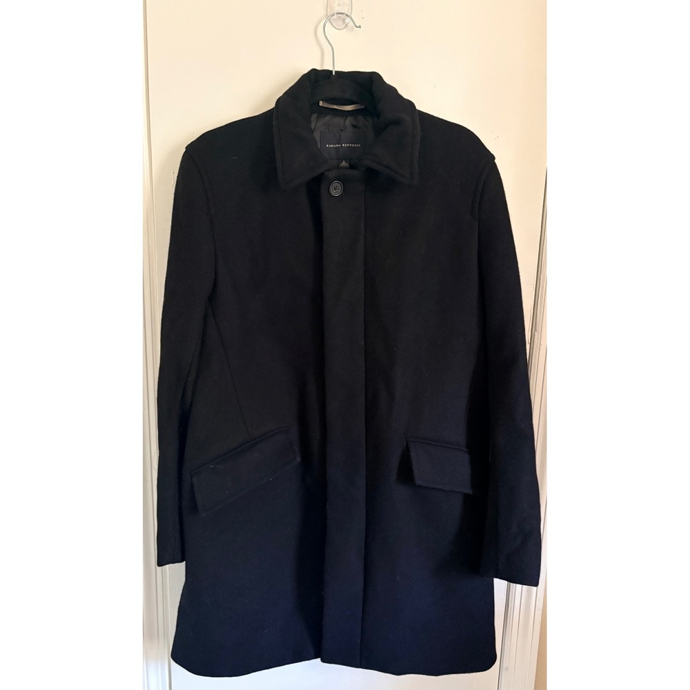 Banana‎ Republic Mens Black Wool Blend Topcoat Overcoat Peacoat Business  S